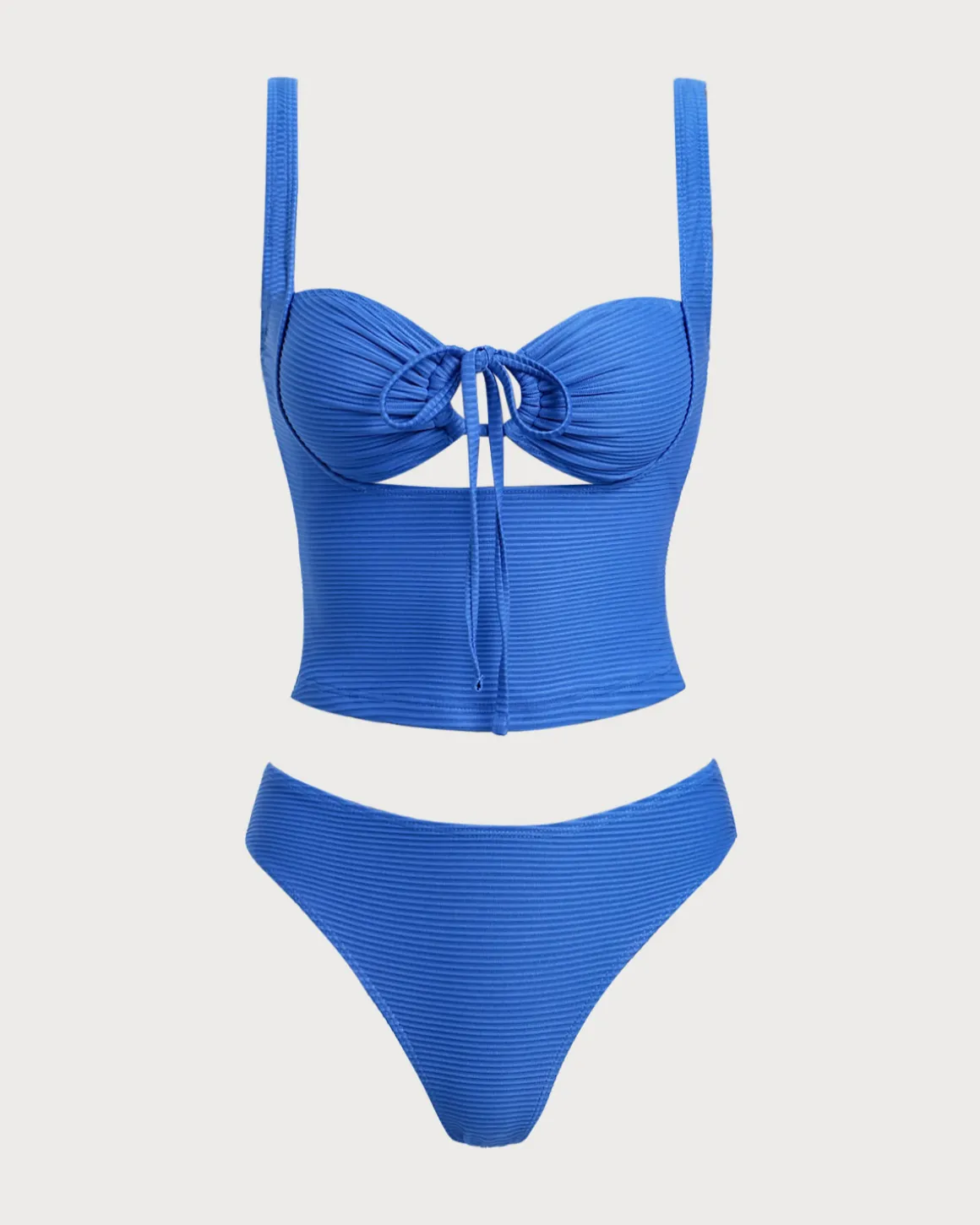 Blue Hollow Tie Rope Tankini Set