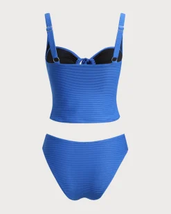 Blue Hollow Tie Rope Tankini Set