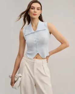 Blue Knit Cropped Tank Top