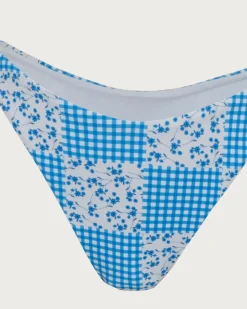 Blue Knitted Plaid Floral Print Twist Bikini Set