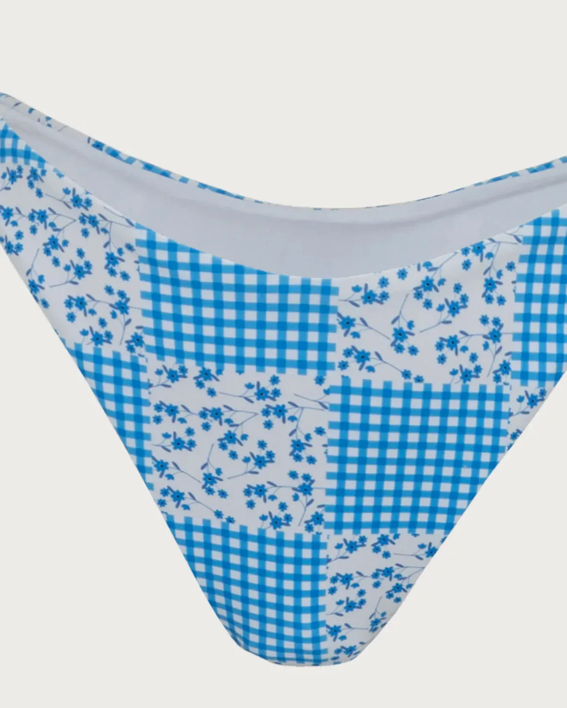 Blue Knitted Plaid Floral Print Twist Bikini Set