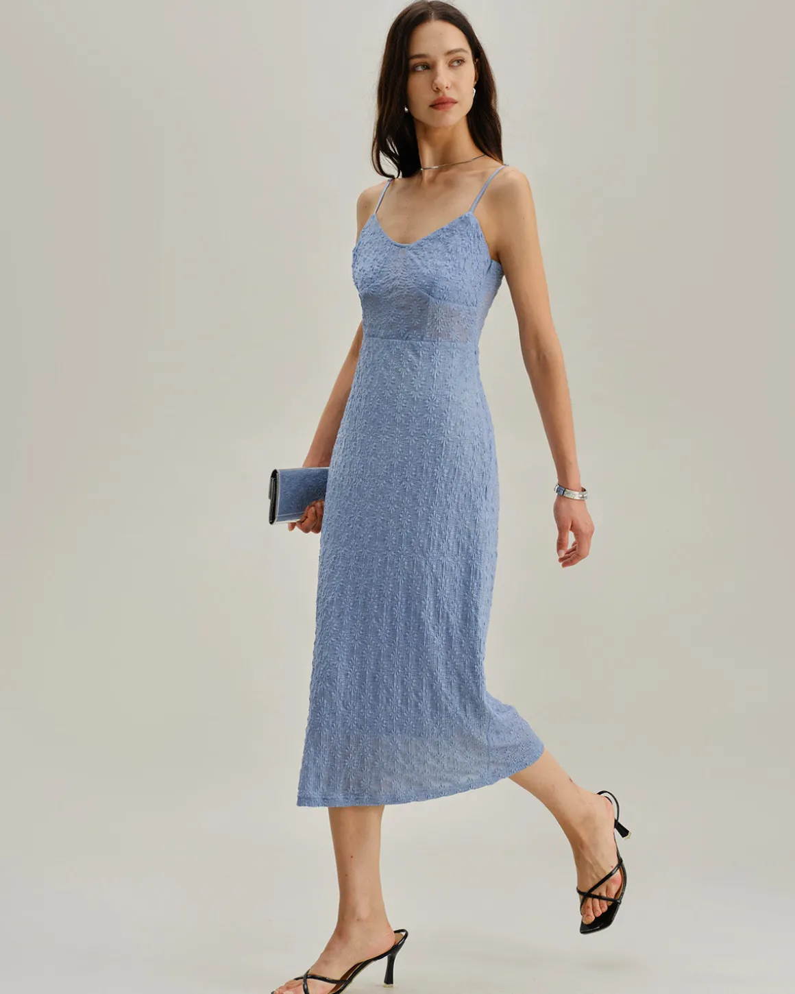 Blue Lace Slip Bodycon Midi Dress