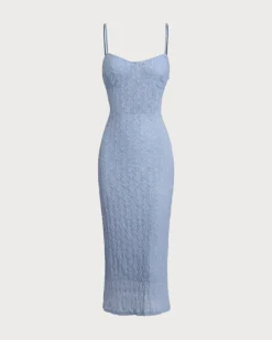 Blue Lace Slip Bodycon Midi Dress