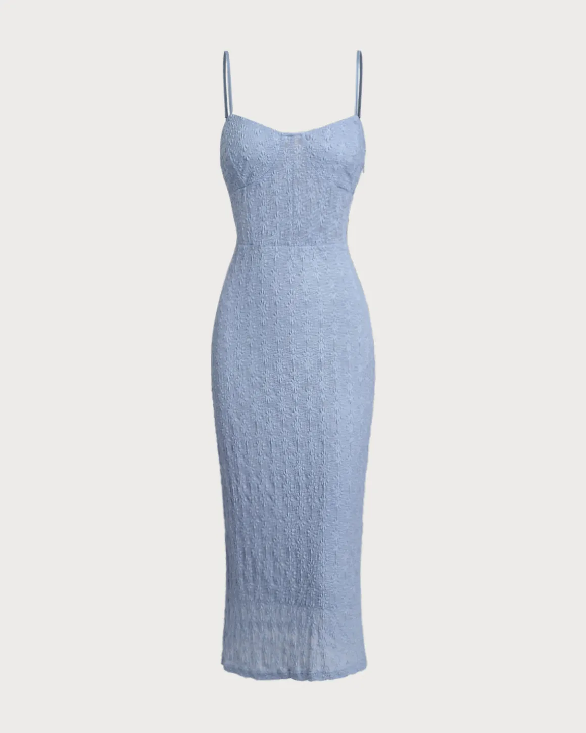 Blue Lace Slip Bodycon Midi Dress