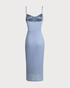 Blue Lace Slip Bodycon Midi Dress