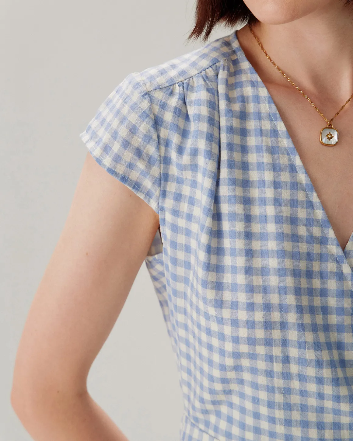 Blue Plaid Cap Sleeve Wrap Mini Dress
