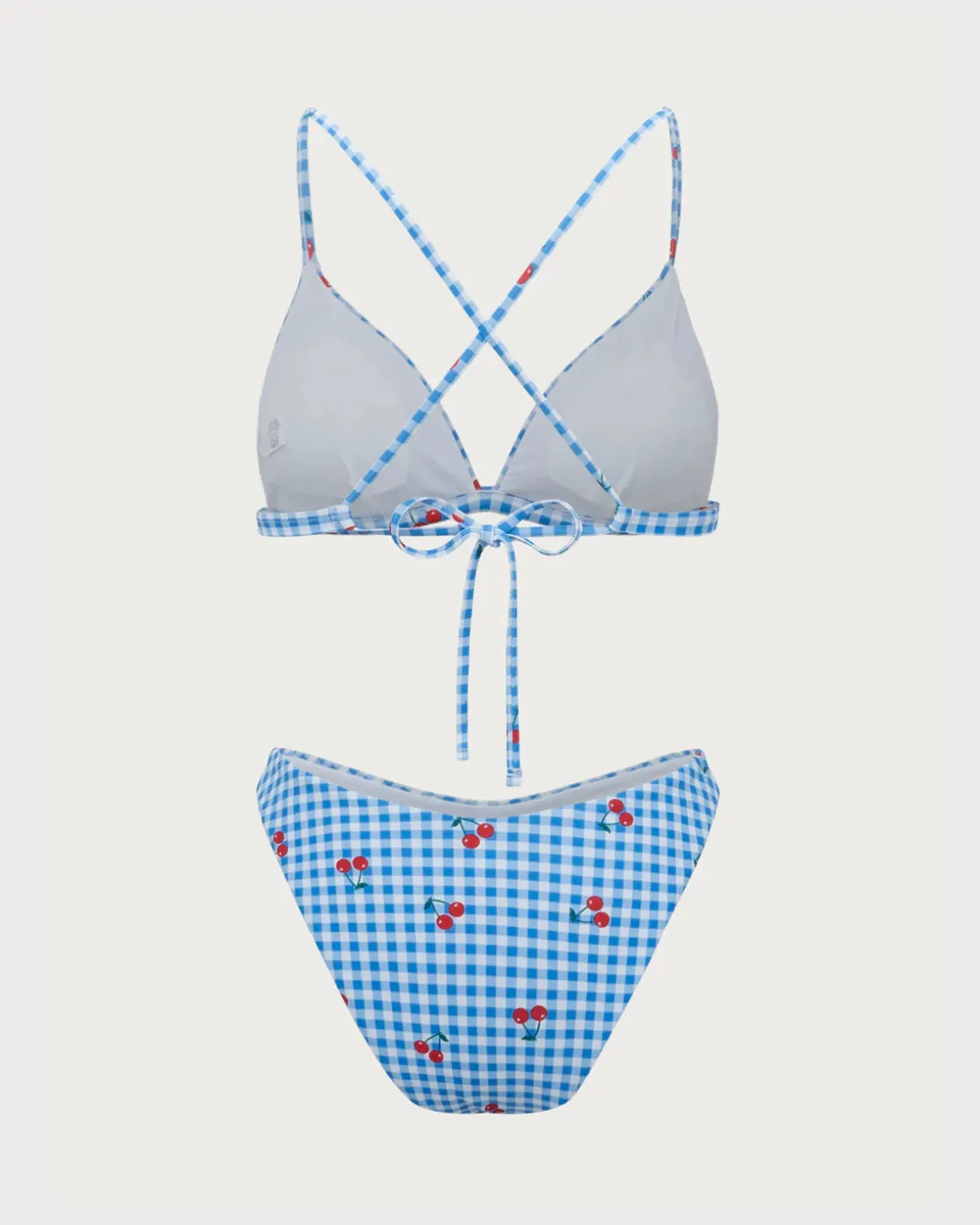 Blue Plaid Cherry Halter Bikini Set