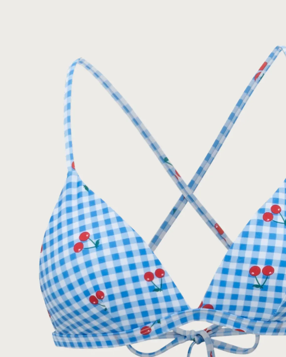 Blue Plaid Cherry Halter Bikini Set
