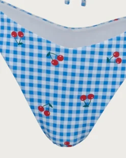 Blue Plaid Cherry Halter Bikini Set