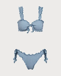 Blue Plaid Knotted Bikini Set