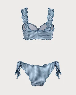 Blue Plaid Knotted Bikini Set