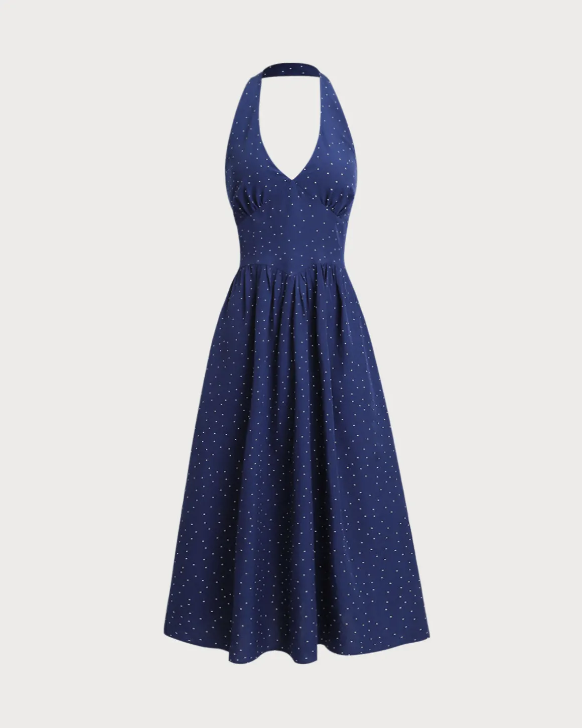Blue Polka Dot Halter Maxi Dress