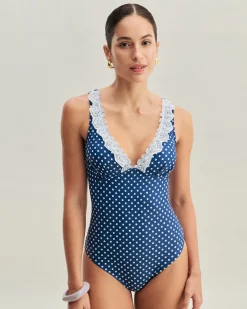 Blue Polka Dot One-Piece Swimsuit