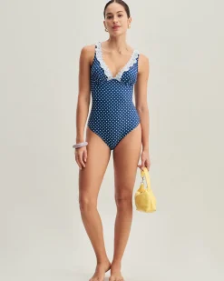Blue Polka Dot One-Piece Swimsuit