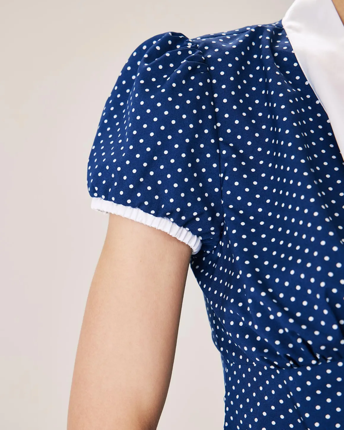 Blue Polka Dot Puffed Sleeve Blouse