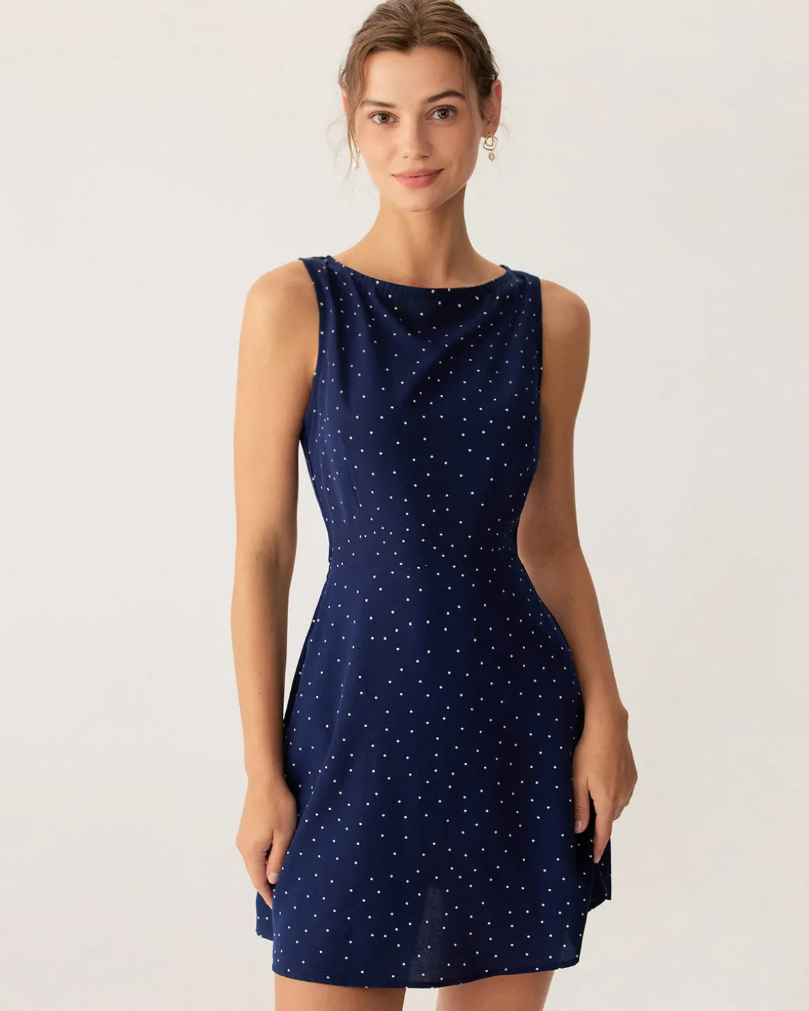 Blue Polka Dot Sleeveless Cut Out Mini Dress