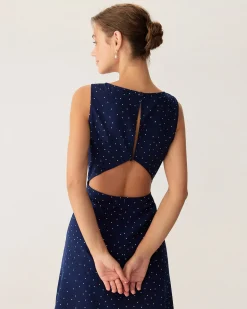 Blue Polka Dot Sleeveless Cut Out Mini Dress