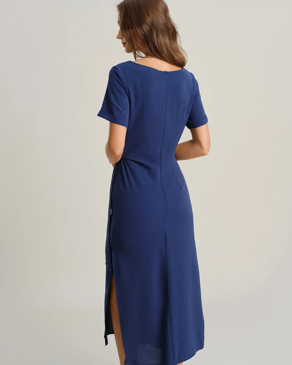 Blue Round Neck Short Sleeve Maxi Dress