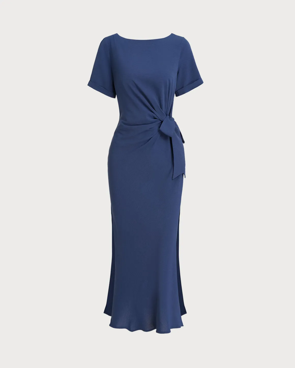 Blue Round Neck Short Sleeve Maxi Dress