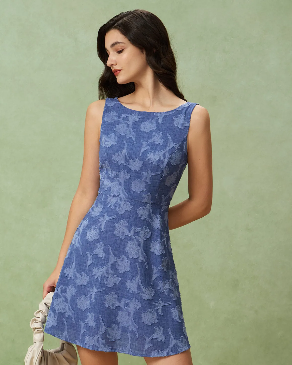 Blue Round Neck Sleeveless Mini Dress