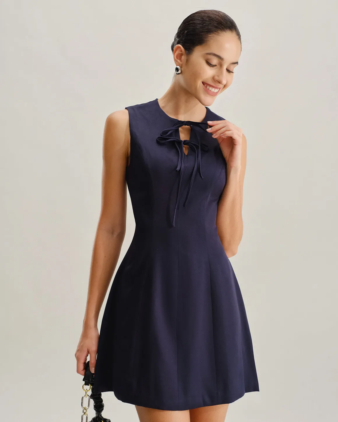 Blue Round Neck Sleeveless A-Line Mini Dress