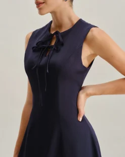 Blue Round Neck Sleeveless A-Line Mini Dress