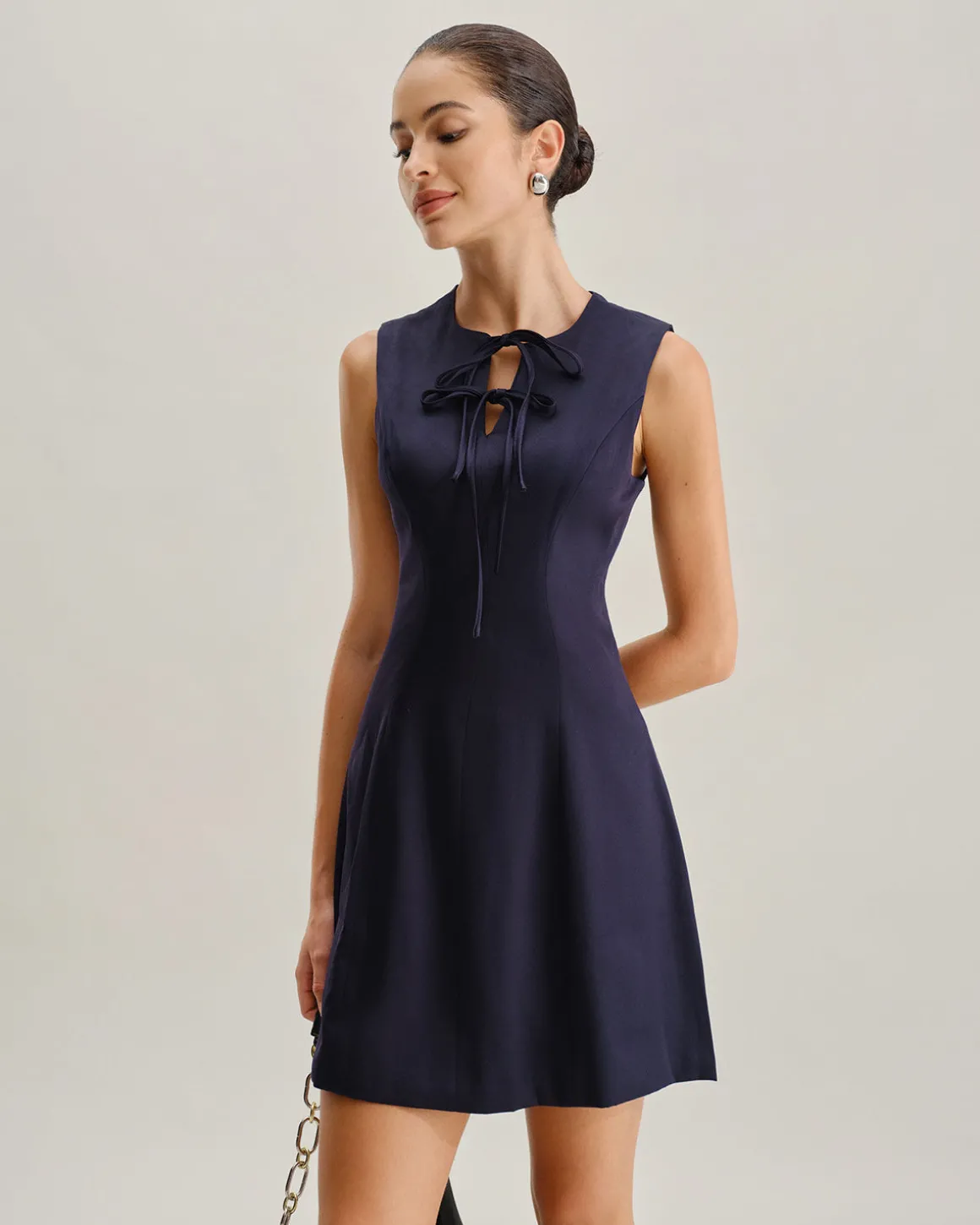 Blue Round Neck Sleeveless A-Line Mini Dress