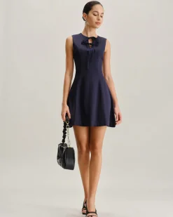 Blue Round Neck Sleeveless A-Line Mini Dress
