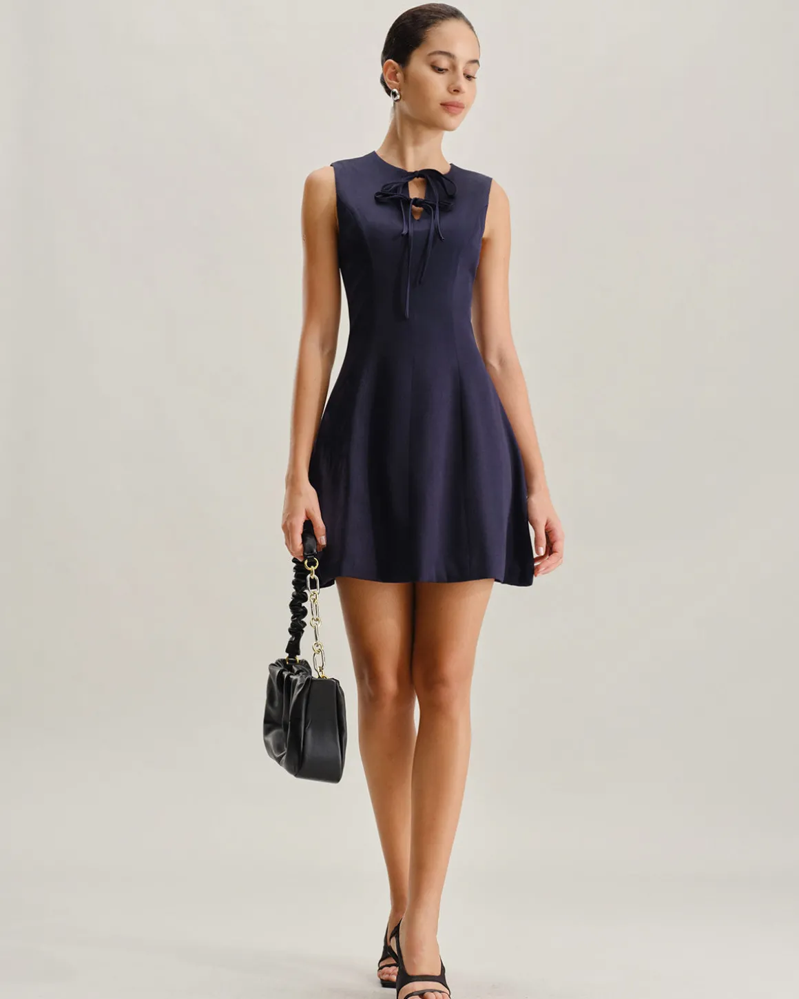 Blue Round Neck Sleeveless A-Line Mini Dress