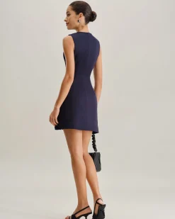 Blue Round Neck Sleeveless A-Line Mini Dress