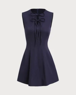 Blue Round Neck Sleeveless A-Line Mini Dress