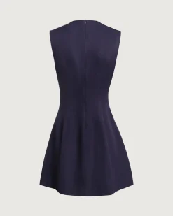 Blue Round Neck Sleeveless A-Line Mini Dress