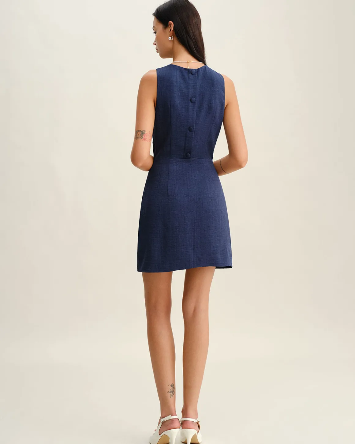 Blue Round Neck Zipper Sleeveless Mini Dress