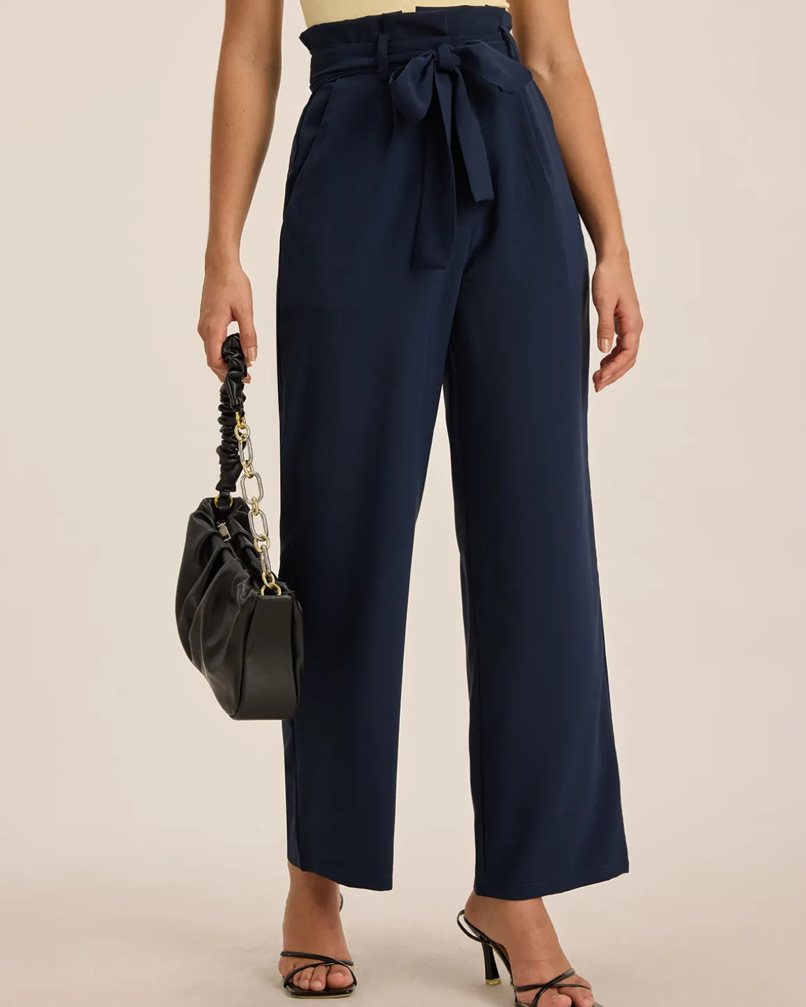 Blue Ruched Straight Pants