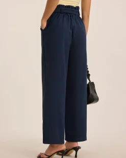 Blue Ruched Straight Pants