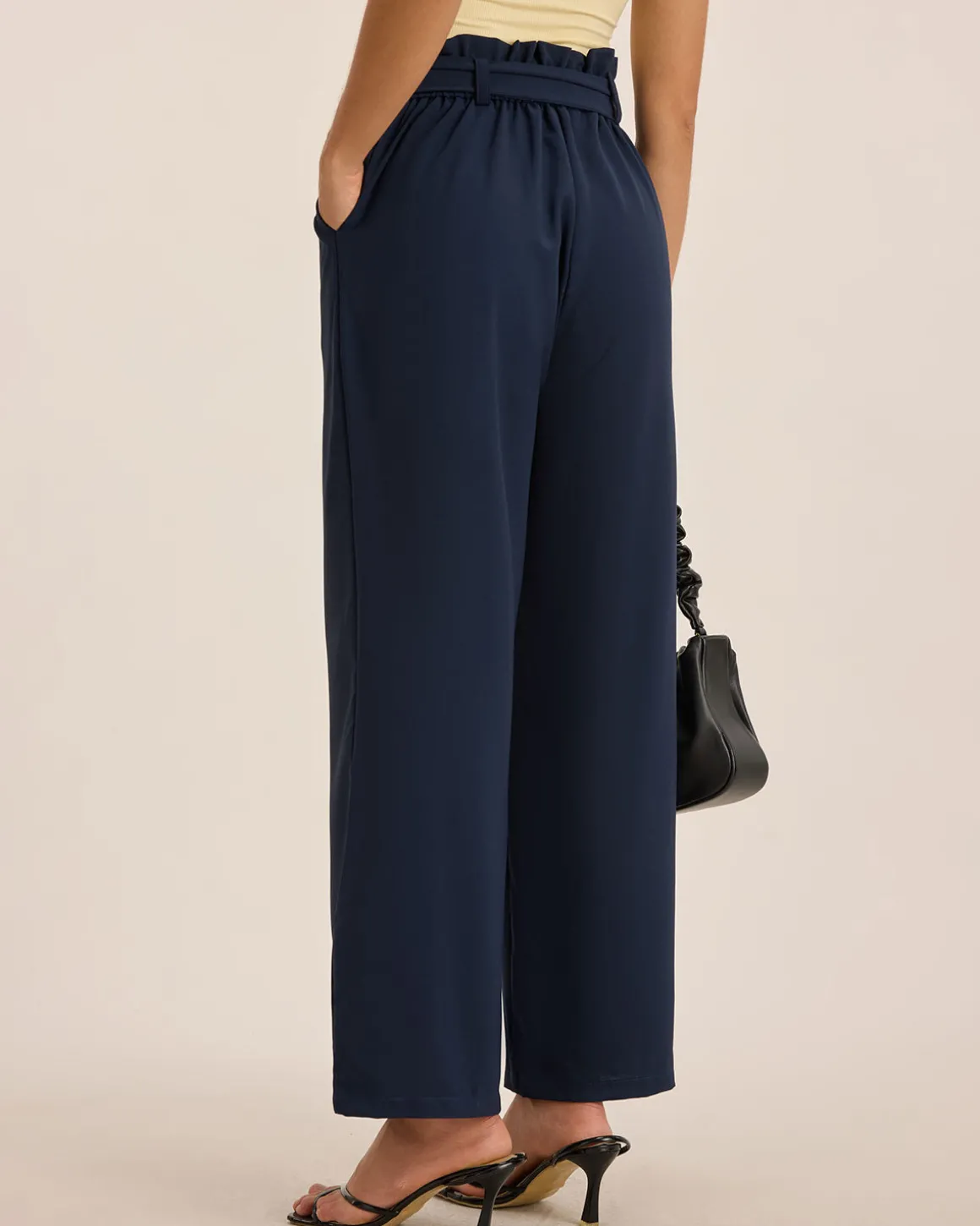 Blue Ruched Straight Pants