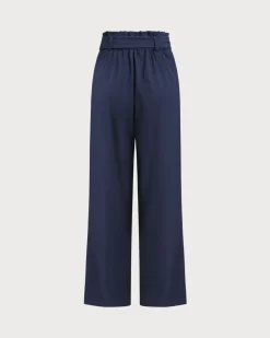 Blue Ruched Straight Pants