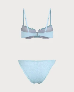 Blue Ruffle Floral Underwire Bikini Set