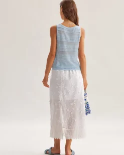 Blue Scoop Neck Crochet Tank Top
