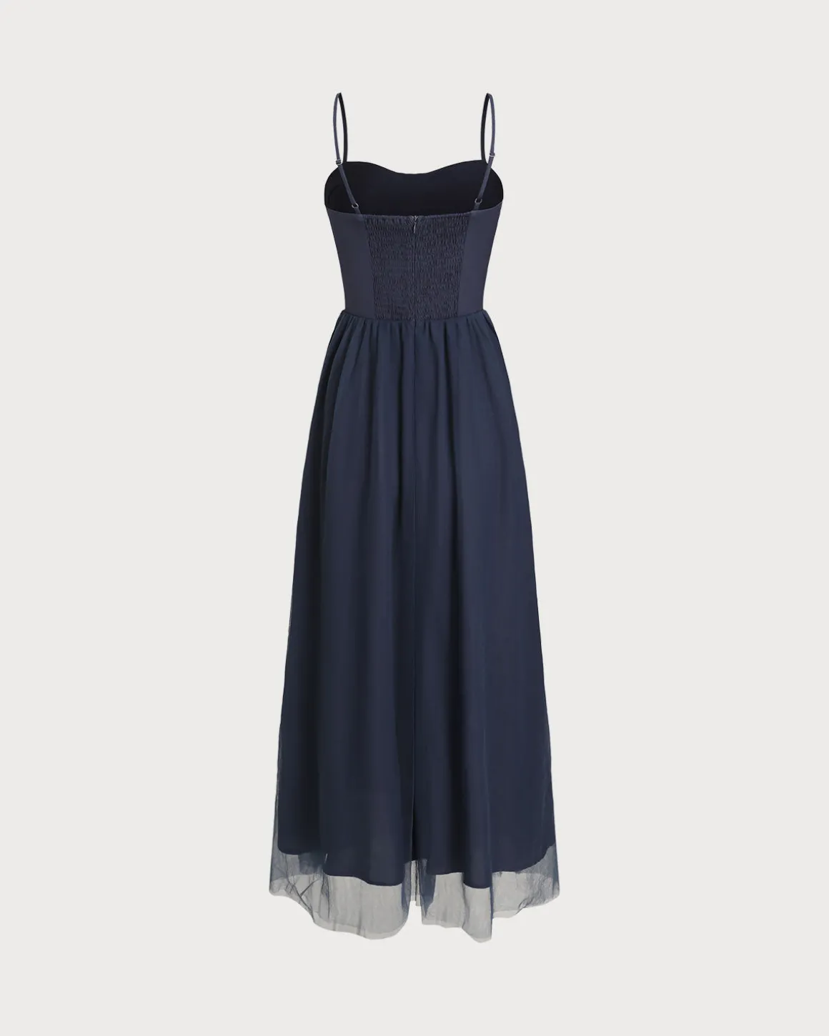 Blue Shirred Flowy Slip Maxi Dress