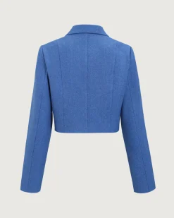 Blue Single-Breasted Pocket Crop Jacket