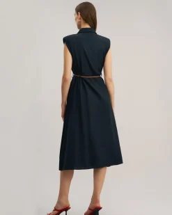 Blue Sleeveless Belted Midi Dress