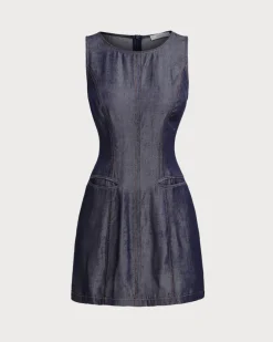 Blue Sleeveless Pocket Mini Dress