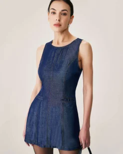 Blue Sleeveless Pocket Mini Dress