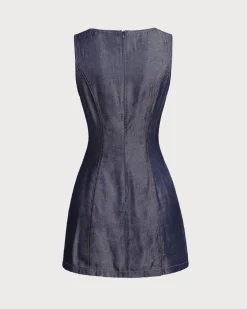 Blue Sleeveless Pocket Mini Dress