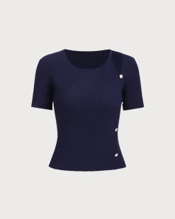 Blue Slim Knit Tee