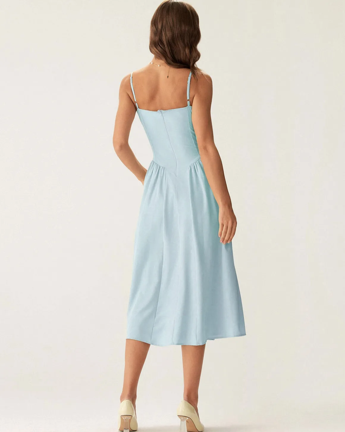 Blue Square Neck Pocket Slip Midi Dress