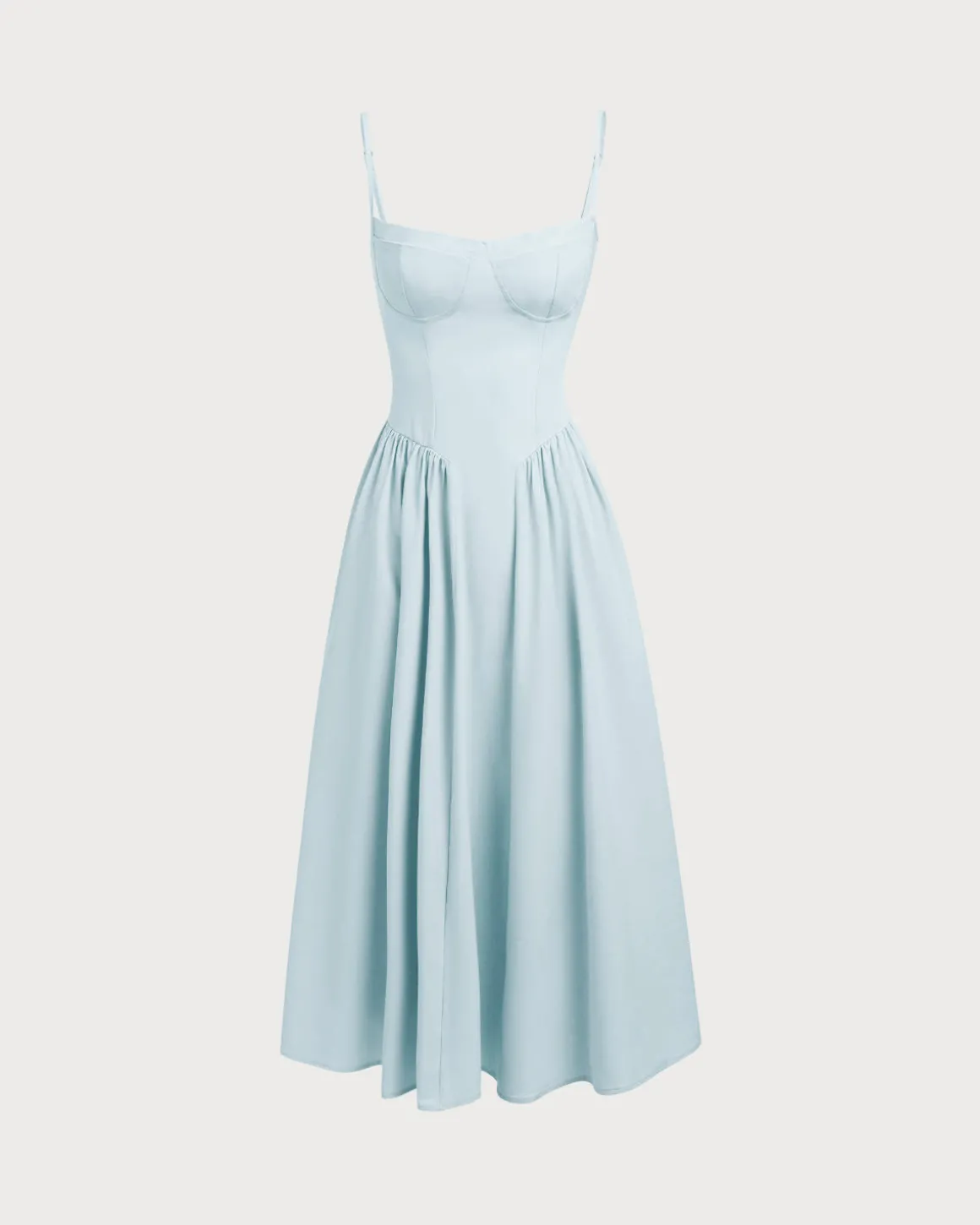 Blue Square Neck Pocket Slip Midi Dress