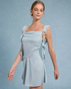 Blue Square Neck Slip Mini Dress