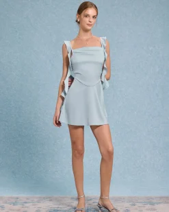 Blue Square Neck Slip Mini Dress